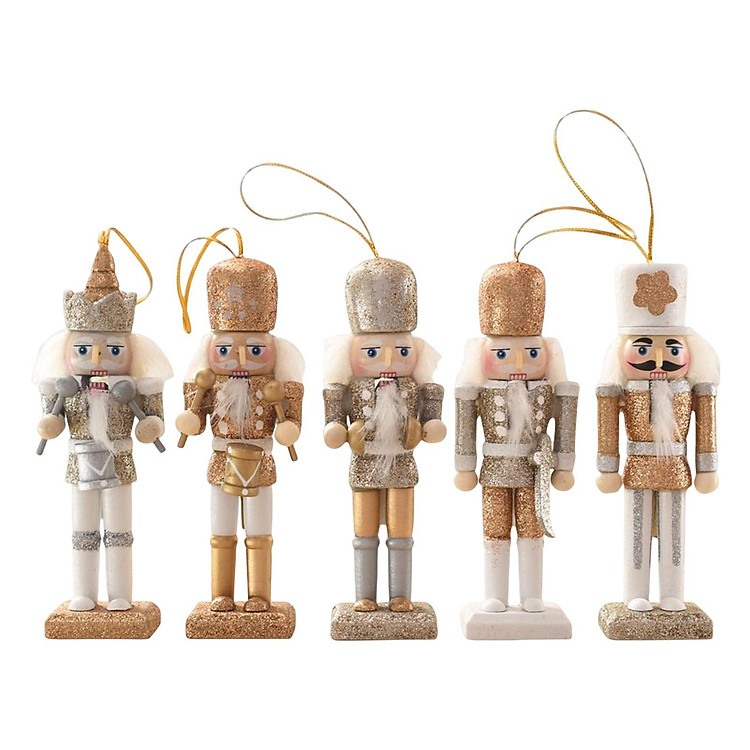 5 Pieces 5inch Wood Christmas Nutcracker Hanging Ornaments Set Toy for Christmas