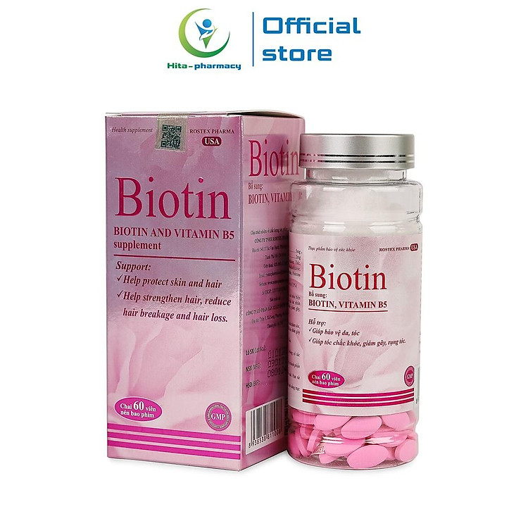 Biotin ROXTECH bổ sung Vitamin B5 giúp tóc chắc khỏe, giảm gãy rụng tóc Hộp 20 viên