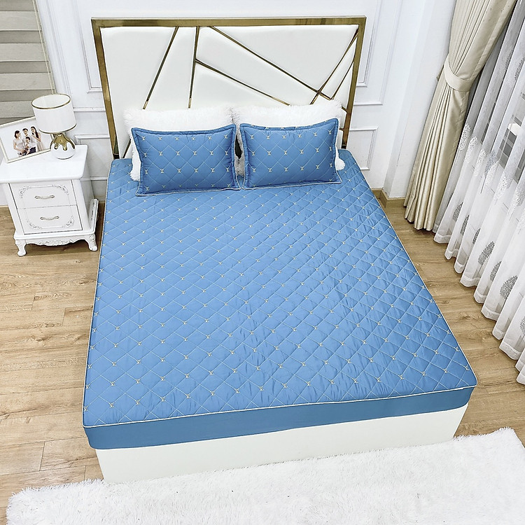 Bộ ga gối phi lụa trần bông LYG mềm mịn tặng thêm 02 ruột gối bông micro