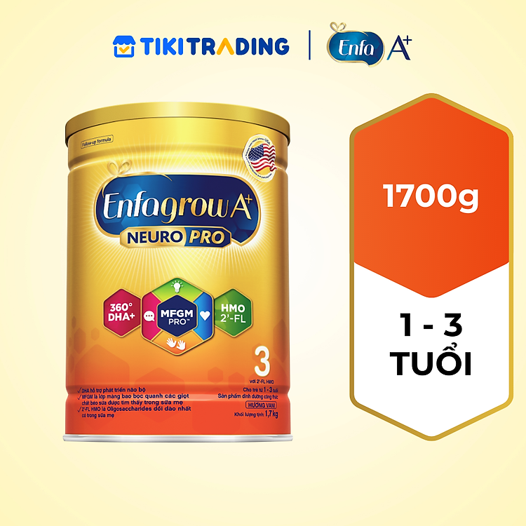 Sữa Bột Enfagrow A+ Neuropro 3 1.7kg với DHA giúp phát triển não bộ cho trẻ từ 1-3 tuổi
