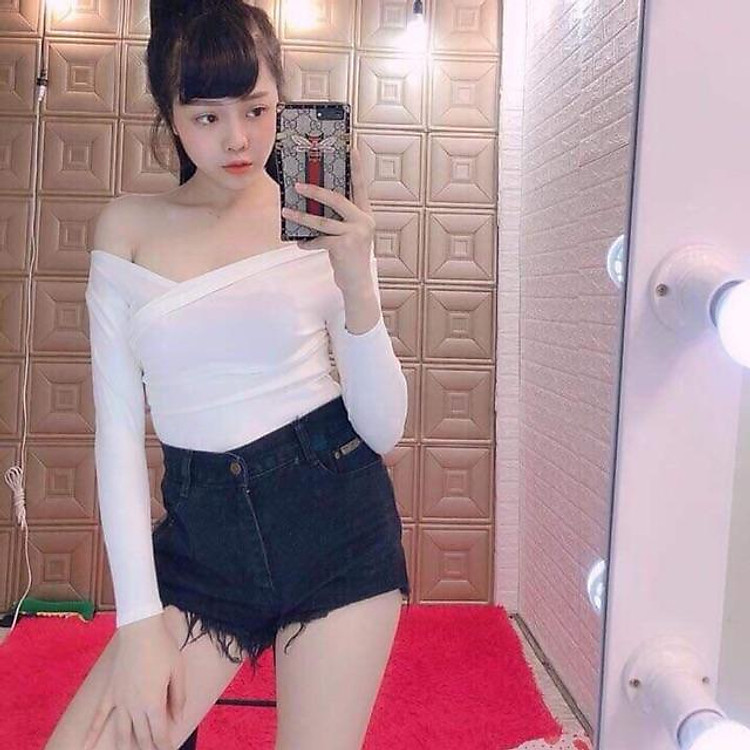 Áo lệch vai đắp tay dài ( Mẫu mới )