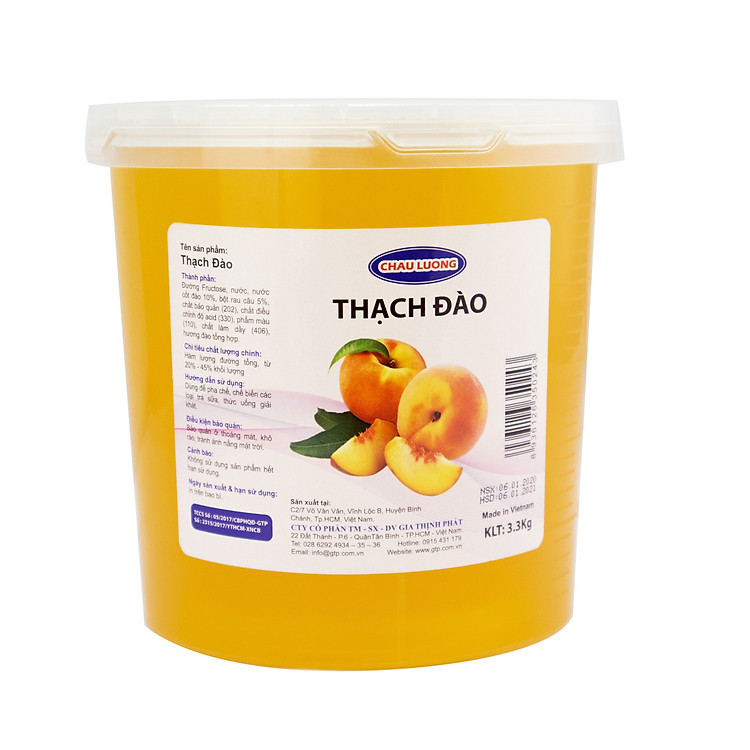 Hạt thạch Đào Châu Lương (3.3kg/hộp) - Topping trà sữa, trà trái cây, trà thạch đào, trái cây tô, yogurt…