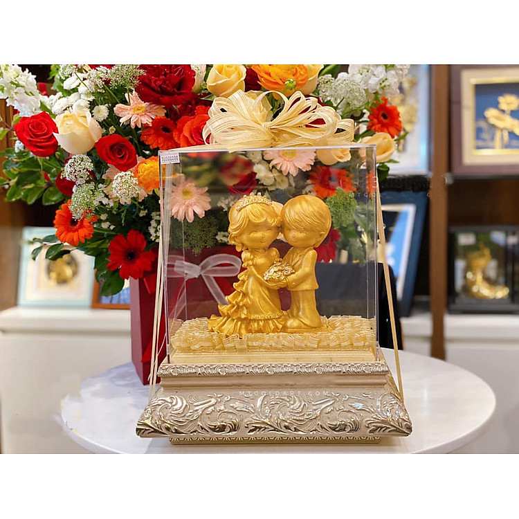 Tượng cô dâu chú rể dát vàng 24k (19x27x34cm) - Ảnh 3