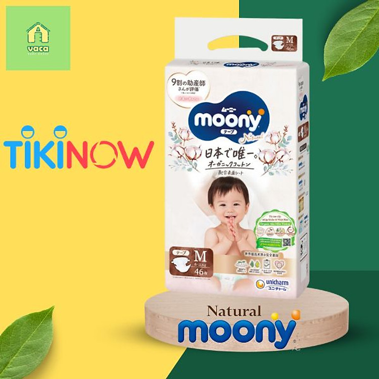 (GIAO NHANH) Tã/bỉm dán sơ sinh Moony cao cấp Natural đủ size dán NB62/S58/M46/L38 Vaca Baby House