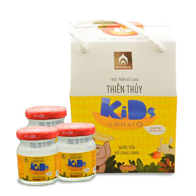 Nước Yến Sào Thiên Thủy Kids Canxi+ - Nhà Yến Nha Trang - Hộp 9 Lọ 42ml - Yến Kids - Tổ yến chưng sẵn dành cho trẻ em - Yến sào cho bé - Hàng Chính Hãng