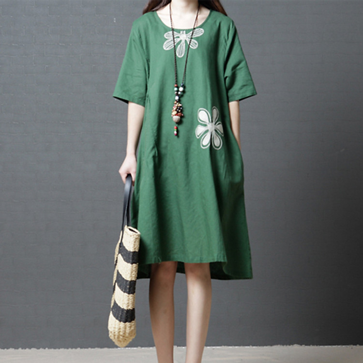 Đầm bầu công sở thêu hoa cúc DB06