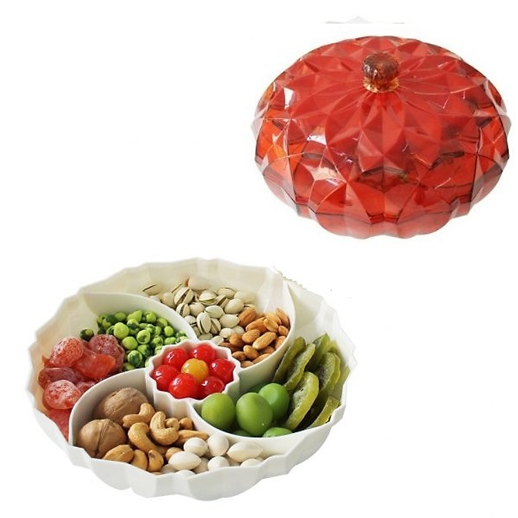 Hộp Đựng Bánh Mứt Tròn Cánh Sen 5 Ngăn Kiểu Dáng Sang Trọng