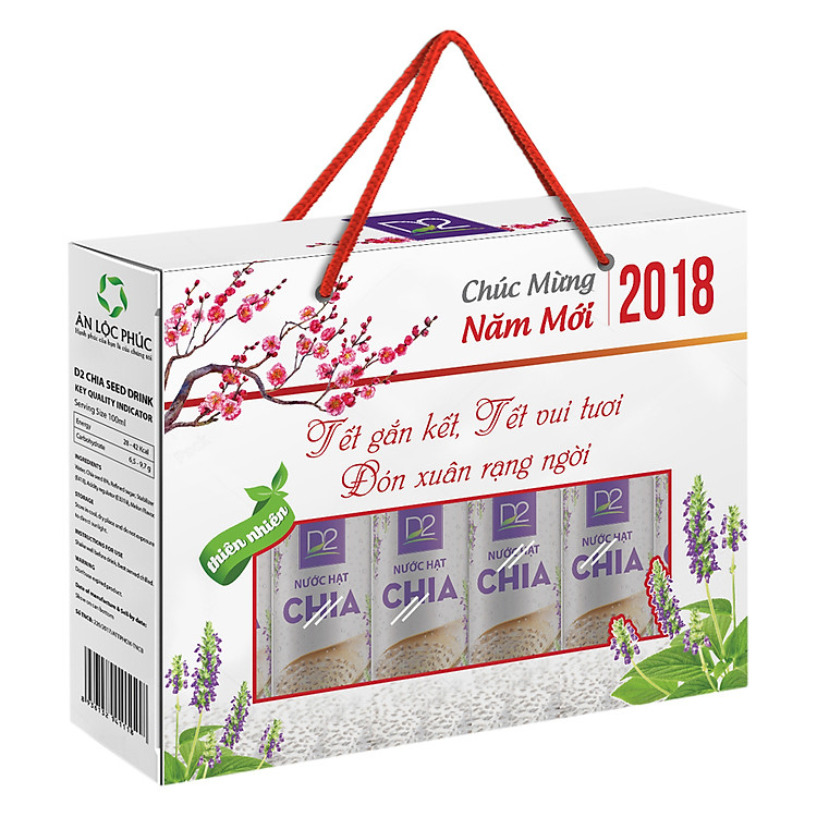 Hộp Quà Tết Nước Hạt Chia D2 Ân Lộc Phúc (12 Lon / Hộp)