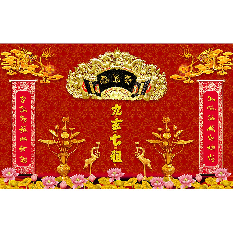 Tranh dán tường trang trí bàn thờ phòng thờ Cửu Huyền Thất Tổ CHTT_008 nhiều kích thước