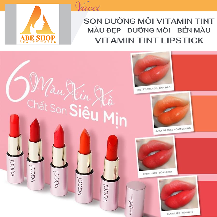 Son Dưỡng Môi VACCI - Lên Màu Đẹp - Lâu Phai - Vitamin Tint Lipstick - Môi Căng Mọng - Mượt Mà