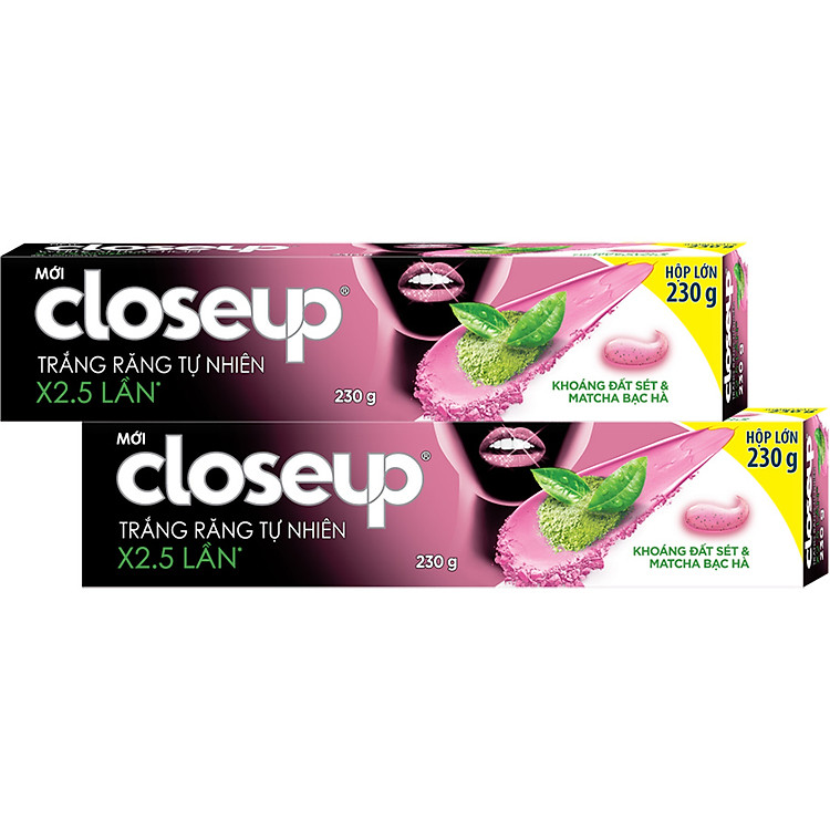 Combo 2 Kem đánh răng dạng Gel Closeup Trắng Răng Tự Nhiên Khoáng Đất Sét & Matcha Bạc Hà 230g