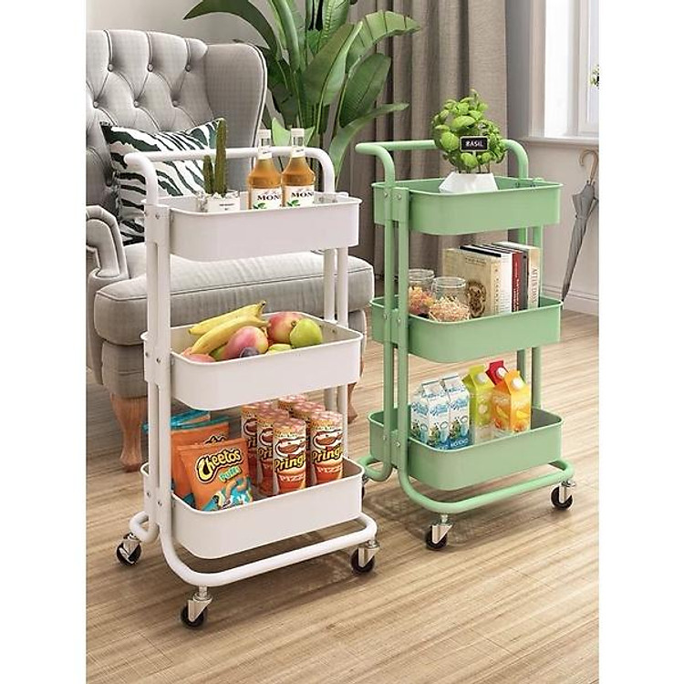 Xe đẩy Spa 3 tầng đa năng - Kệ để đồ bỉm sữa- Kệ để gia vị đa năng có bánh xe di chuyển
