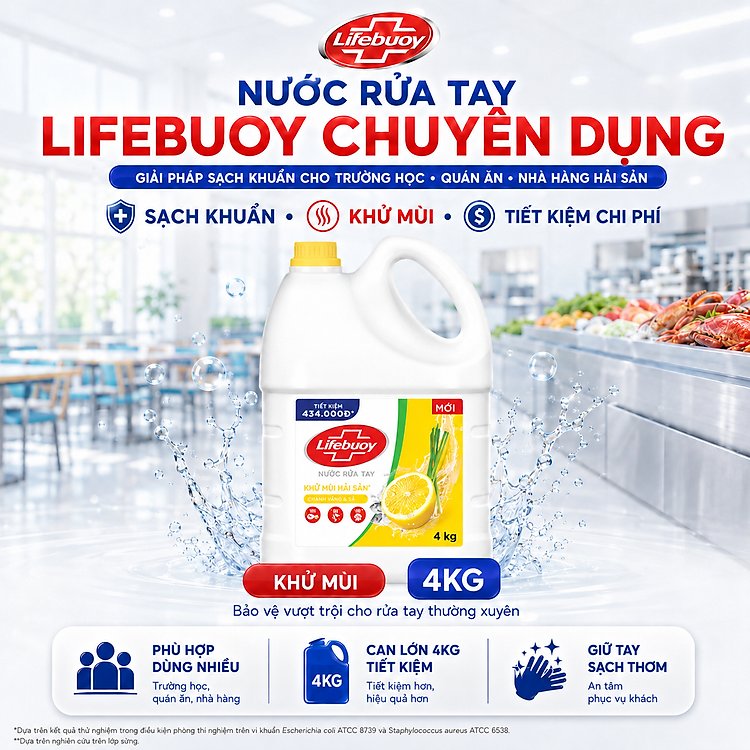 Nước Rửa Tay Lifebuoy Chuyên Dụng Cho Trường Học, Quán Ăn, Nhà Hàng Hải Sản 4KG