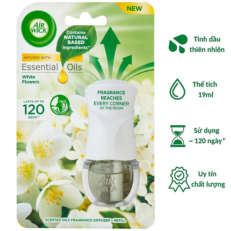 Tinh dầu thơm phòng cắm điện 220V Air Wick 19ml (Tùy chọn nhiều mùi hương), tinh dầu thơm thiên nhiên sử dụng cho phòng ngủ, phòng khách, và tất cả nơi cần lan tỏa hương thơm