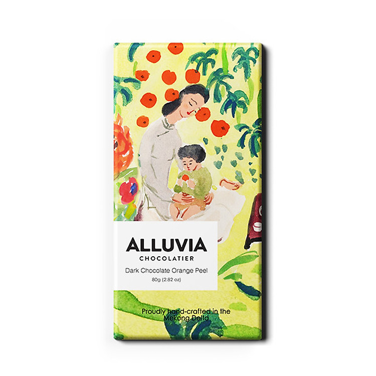 Socola Đen Vỏ Cam Thanh Lớn 80 gram, Nguyên Chất, Đắng Vừa | Dark Chocolate Orange Peel Alluvia