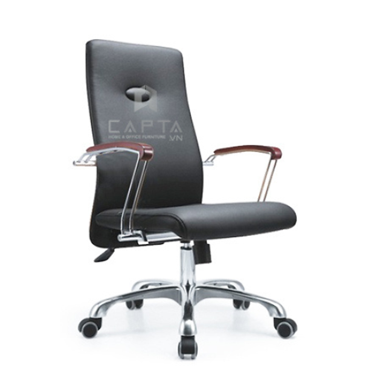 Ghế làm việc chân xoay tay ốp gỗ CE4103-P1 Nệm PVC tay thép mạ chrome ốp gỗ chân thép mạ chrome bánh xe nhựa hcm