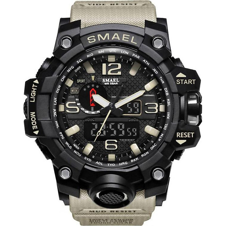 Đồng Hồ Điện Tử Nam Dây Silicon Smael PKHRSM006-3 (45mm) - Kaki