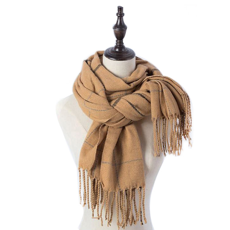 Khăn len nữ khăn cashmere unisex Hàn Quốc kẻ caro kiểu basic khổ trung KB18