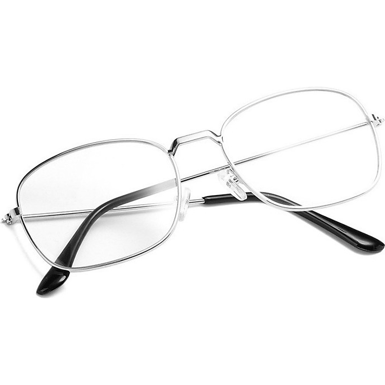 Kính Giả Cận Nam Nữ Gọng Kính Cận Không Độ Mắt Vuông Bạc