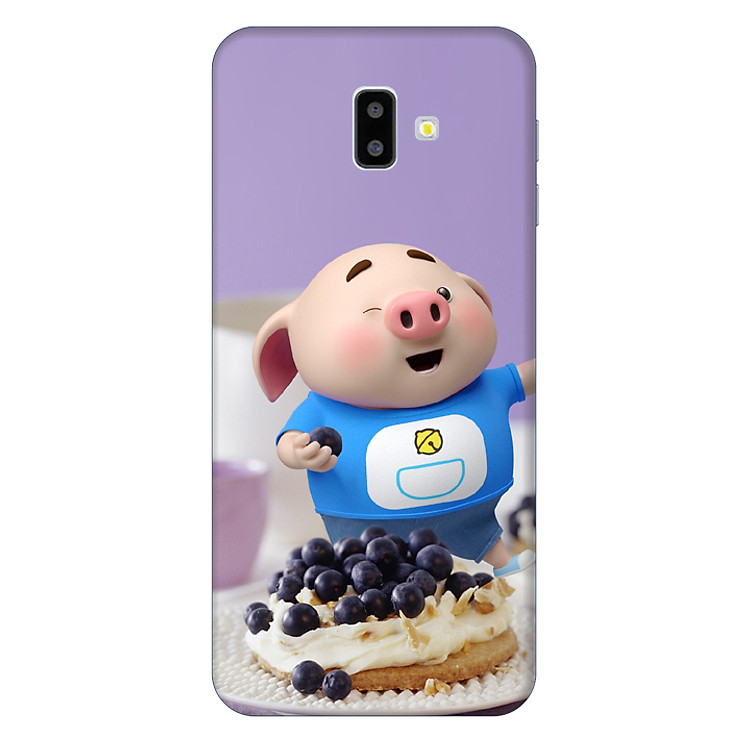 Ốp lưng nhựa cứng nhám dành cho Samsung Galaxy J6 Plus in hình Heo Con Ăn Trái Cây