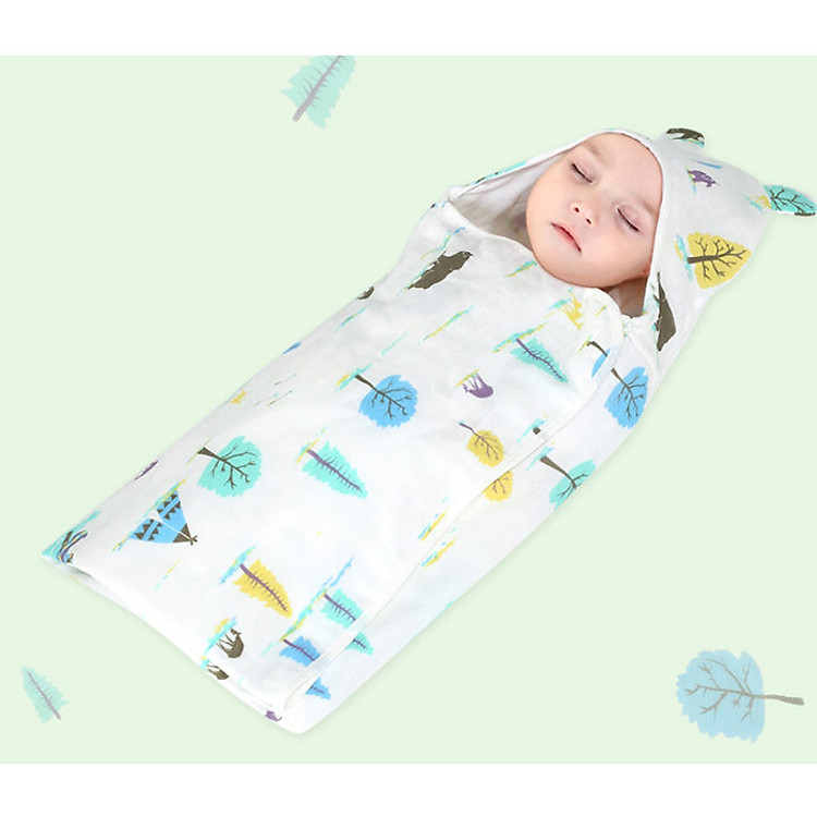 Chăn ủ kén xô có mũ cho bé sơ sinh kích thước 80 x80 cm (mẫu ngẫu nhiên)