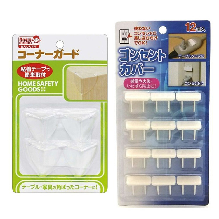 Bộ 4 Chiếc Dán Góc Bàn Và 12 Chiếc Che Ổ Điện An Toàn NKJP47 - Nhật Bản (Tặng 1 Mặt Nạ 3W Cho Mẹ)