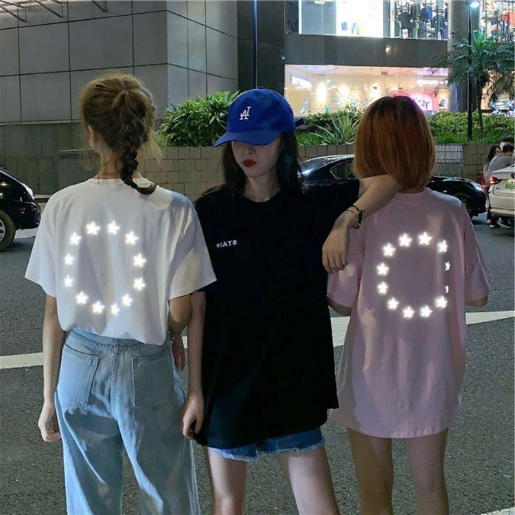 áo thun phản quang ngôi sao in lưng mặc đôi mặc nhóm siêu xinh