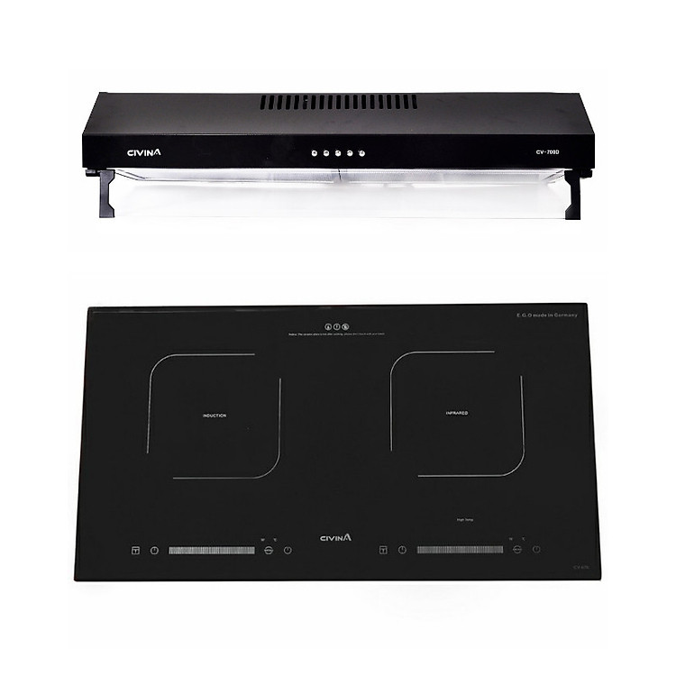 Combo Bếp điện từ - hồng ngoại CIVINA CV-676 + Hút mùi 700D - Hàng nhập khẩu