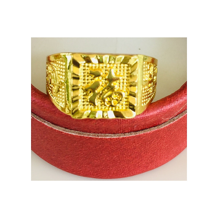 Combo Nhẫn nam Phong Thủy kèm Hộp đựng lót Nỉ, Khắc Chữ CÁT TƯỜNG, Chữ PHÁT, Chữ LỘC, Hợp Kim không rỉ, mạ vàng 18K, Size Nhẫn 18, Phù Hợp Nam Từ 55 – 80kg