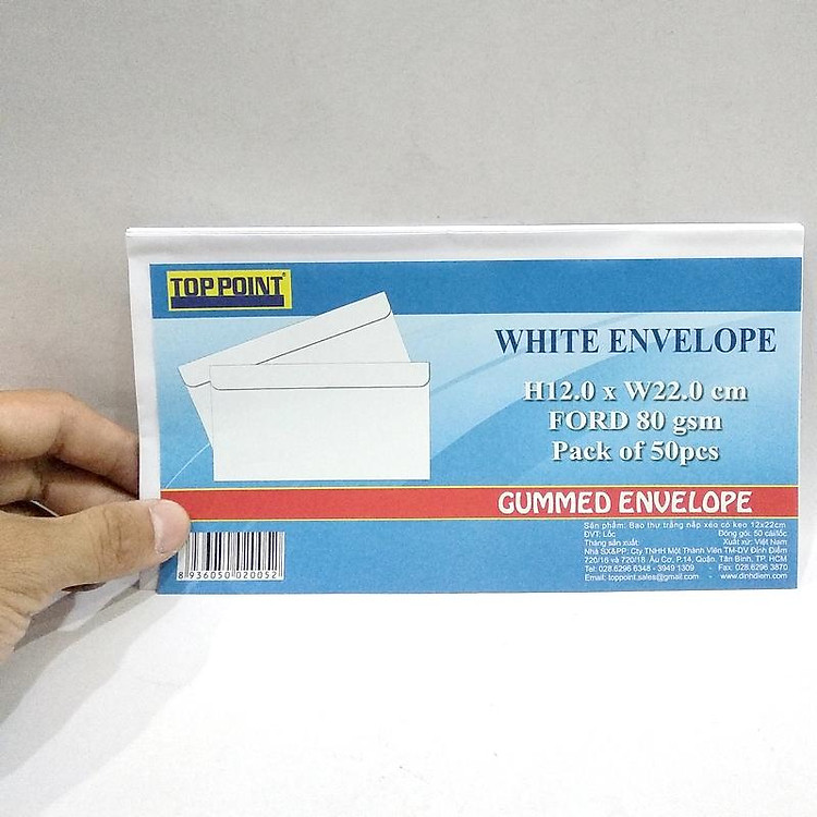 Bao Thư Trắng Toppoint 12 x 22 cm (50 cái) - Ảnh 4