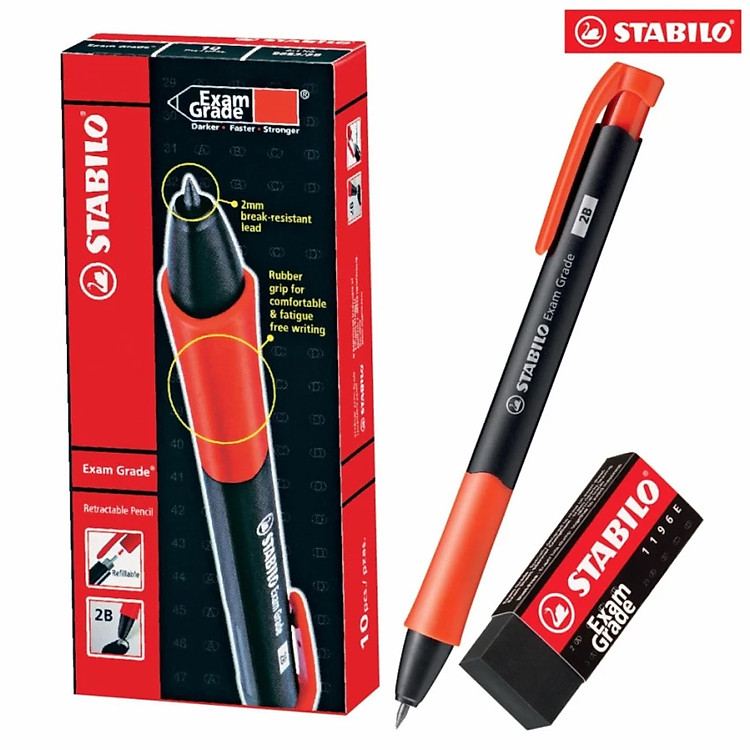 Hộp Bút Chì Bấm STABILO Exam Grade 9883 (24 chiếc) + Gôm Tẩy ER196E