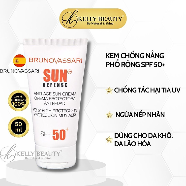 Kem Chống Nắng Cho Da Khô, Lão Hóa Anti-Age Sun Cream SPF 50+ - Bruno Vassari | Kelly Beauty