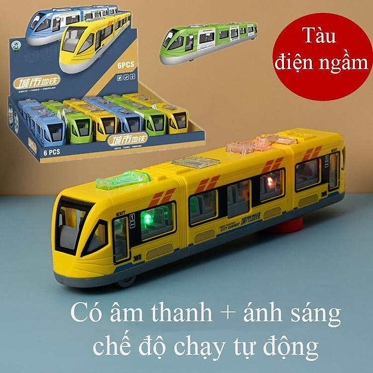 Đồ chơi tàu điện ngầm có âm thanh và ánh sáng với chệ độ tự chạy nhiều màu sắc