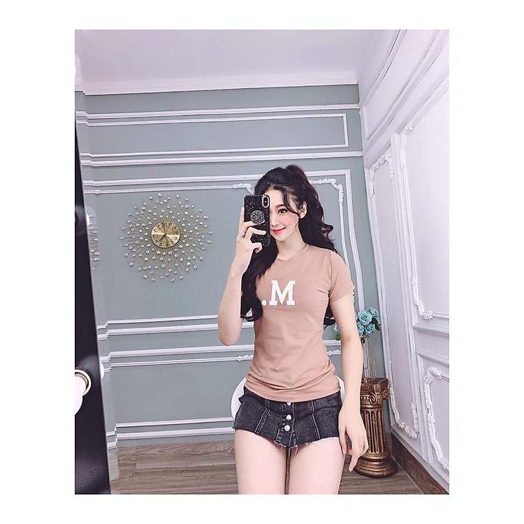 Áo thun nữ MXM in chữ M cổ tròn thun 4 chiều form ôm body cực tôn dáng ( ANU003 )