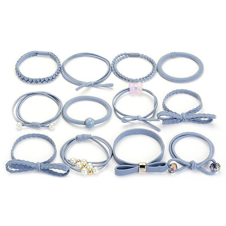 Hộp 12 dây buộc tóc,cột tóc kiểu có đính hạt SRV8800 - giao màu ngẫu nhiên