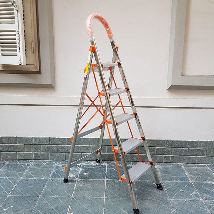 Thang nhôm ghế inox chữ A 5 bậc Ameca AMG-5IN chiều cao sử dụng 1m2 thang gia đình, thang thắp hương