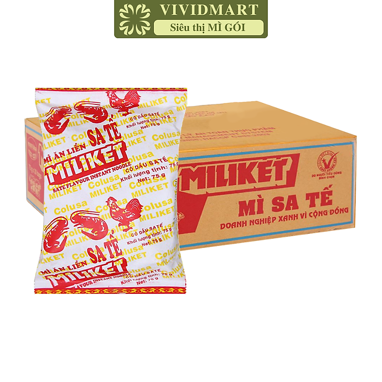 COLUSA - Mì Miliket giấy vàng gói 75g hương vị Sa tế, Mì giấy Miliket sate, Mì gói giấy vàng sa tế Miliket (75g/gói)