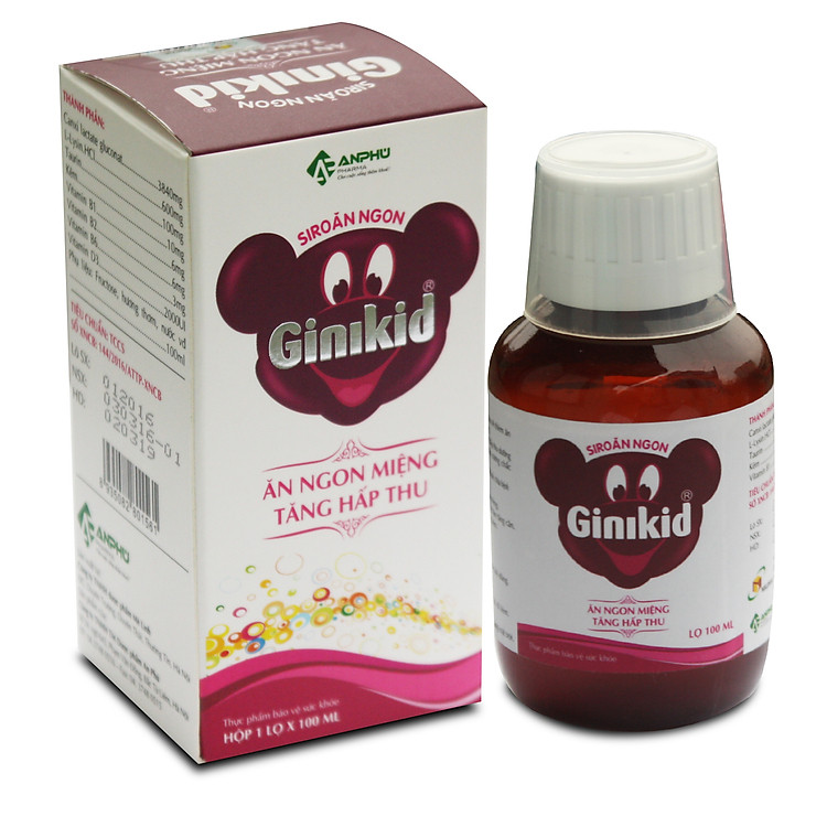 Siro ăn ngon Ginikid - Bé hết biếng ăn, ăn ngon miệng, hấp thu tốt dinh dưỡng từ thức ăn,Tăng cân đều và Phát triển tốt chiều cao; Kết hợp nhiều thành phần tốt cho trẻ
