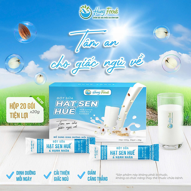 Bột Sữa Hạt Sen Huế - Hộp 20 gói x 20g - Hung Foods