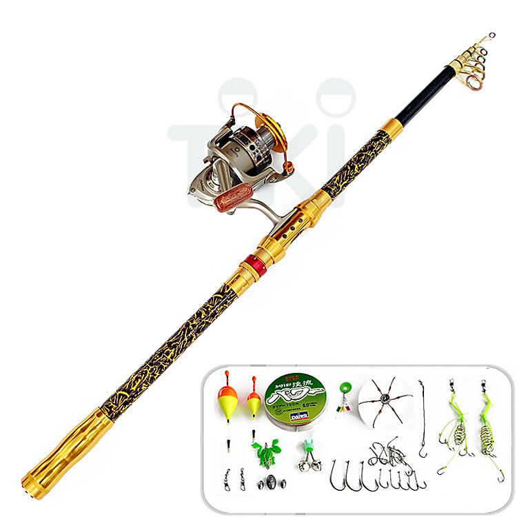 Combo B15 - Bộ cần câu rút power nexus vàng hoa + Máy LC7000 + Tặng kèm 11 món phụ kiện