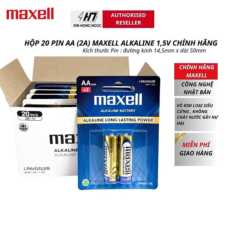 Hộp 20 viên pin Maxell Alkaline AA, AAA 1,5V ( Xanh Dương ) - Hàng chính hãng