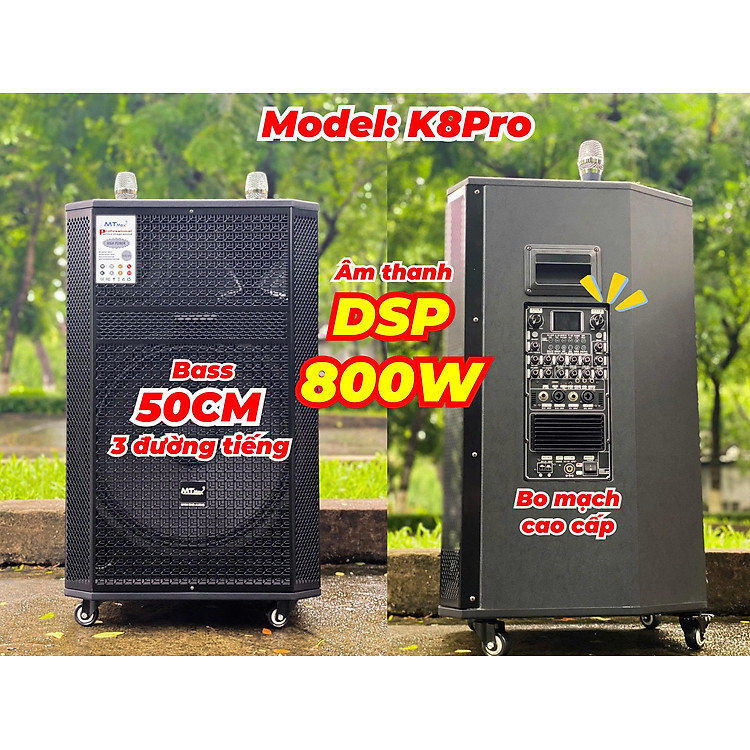 Loa Kéo MTMAX K8 Pro Chip DSP Hay Như Phòng Karaoke Chuyên Nghiệp, Dàn Karaoke Di Động, Loa 3 Đường Tiếng Bass 50cm Công Suất 800W Kèm 2 Micro UHF Cao Cấp, Nhẹ Hơi, Nâng Giọng...