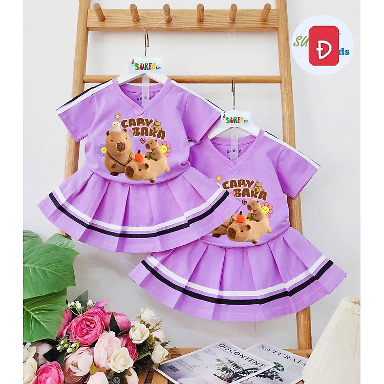 Xả hàng set váy cho bé gái hình capybara baby three vải cotton loại tốt từ 10-40kg