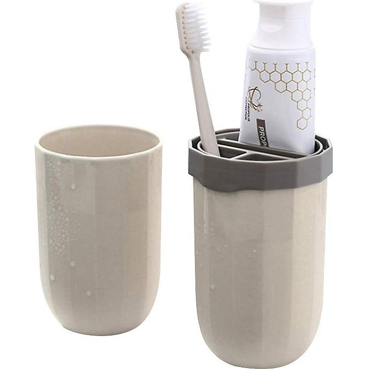 Hộp Cốc Đựng Bàn Chải Đánh Răng, Kem Đánh Răng Du Lịch (Màu Trắng Vàng)