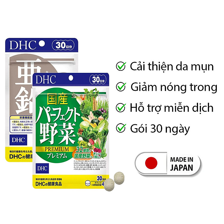 Combo GIẢM MỤN - NÓNG TRONG DHC Nhật Bản viên uống rau củ và viên kẽm 30 ngày JN-DHC-CB3