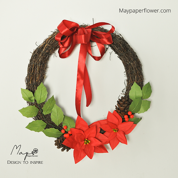 Vòng hoa treo cửa Giáng Sinh hoa giấy handmade Maypaperflower - hoa giấy nghệ thuật.