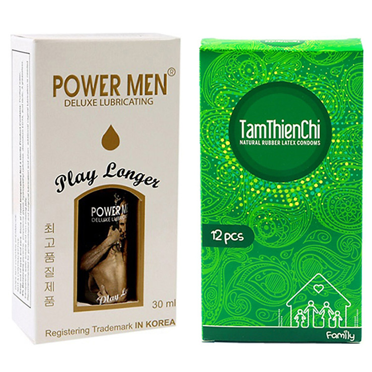 Gel bôi trơn Kéo Dài thời gian Powermen Play Longer 30ml Tặng Bao cao su gia đình mỏng trơn Tâm Thiện Chí Family hộp 12 cái