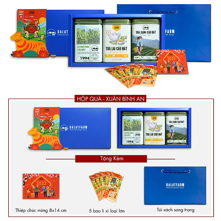 Hộp Quà Xuân Bình An (Cà Phê Phin - Trà Lài Đặc Biệt - Trà Xanh)