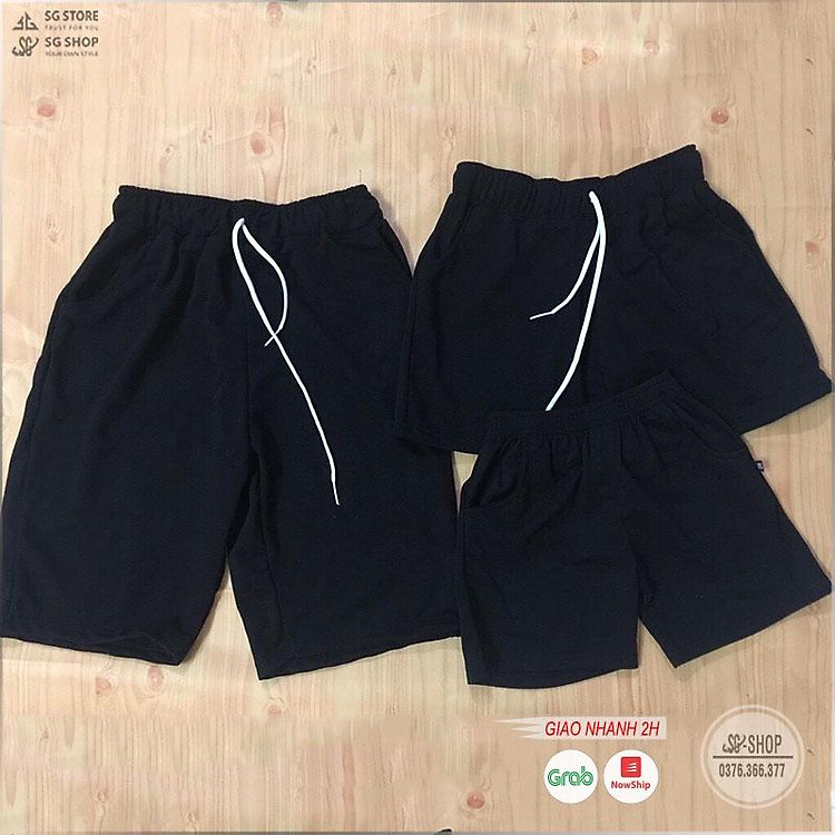 Quần đi biển gia đình kiểu short ngắn màu đen chất thun da cá dày dặn có thể mặc cặp đôi nam nữ nhóm SGQD | DONGPHUCSG