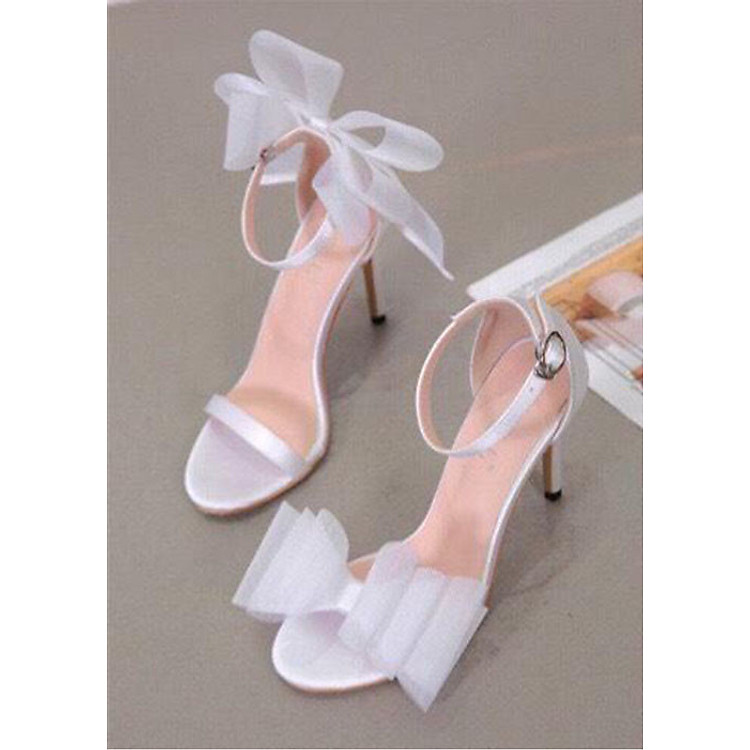 Giày Cao Gót 9p Phối Nơ Lưới Kiểu Mới